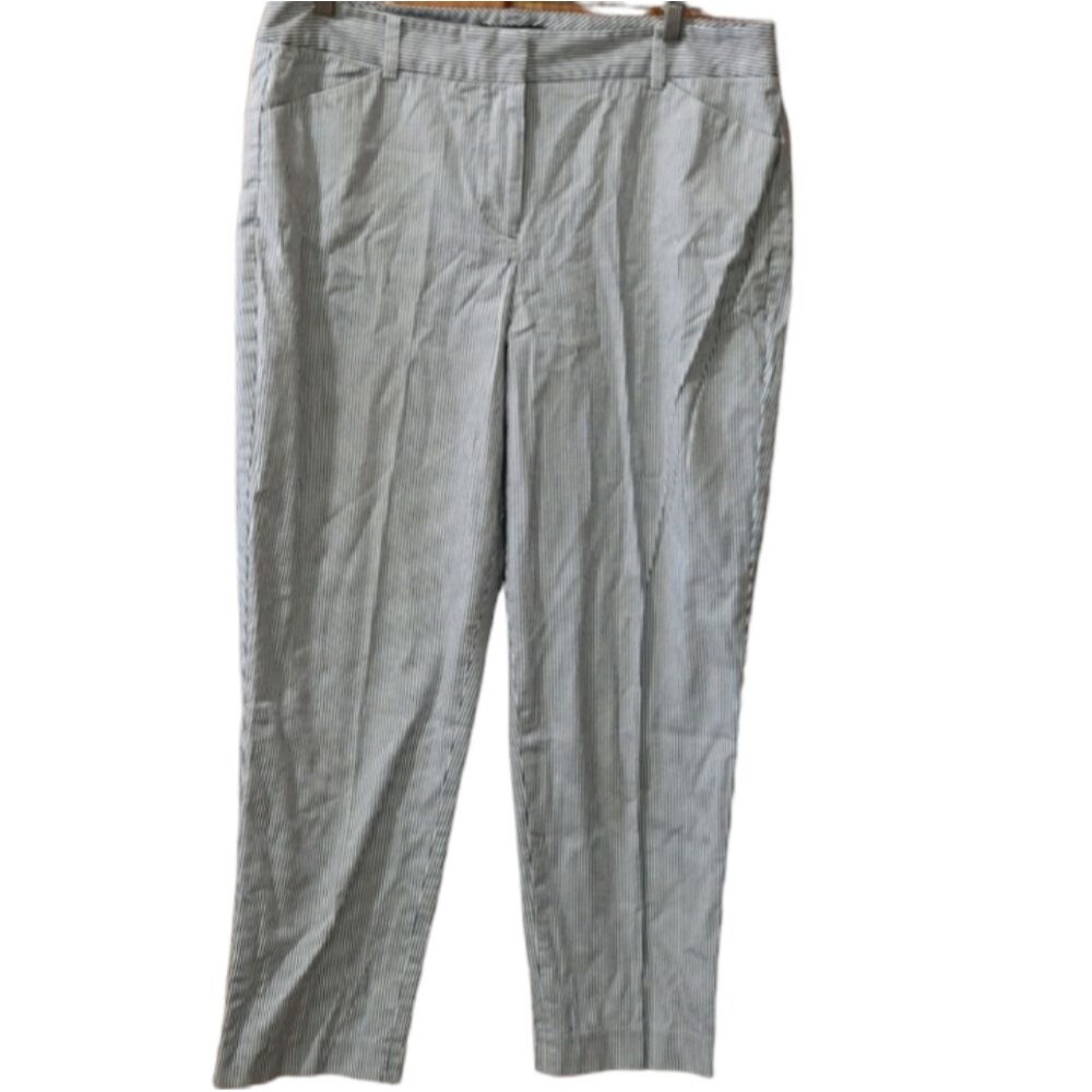 Talbots Curvy Stretch Green & White Striped Seersucker Pants 12